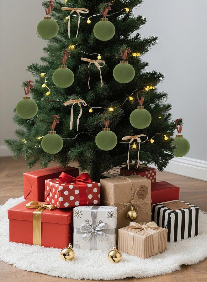 IPOPU 15PCS 3.15" Green Velvet Christmas Balls with 10PCS Velvet Bows Christmas Tree Ornaments Set Flocked Christmas Balls for Xmas Decorative Hanging Ornaments(Green) - Image 3